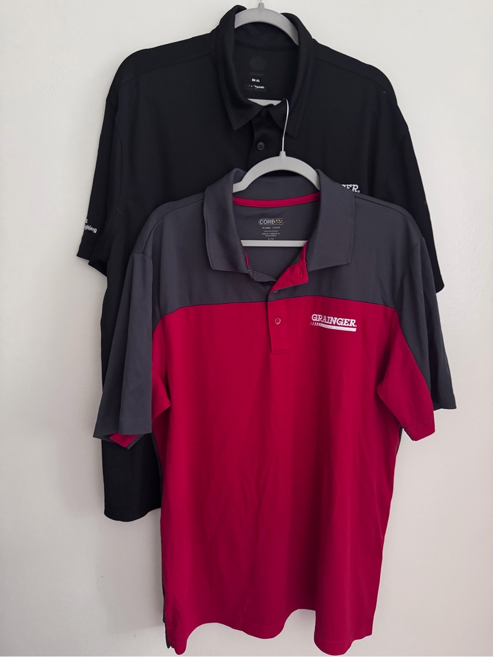 Lot of 2 GRAINGER Employee Polo Style Shirts - Men's Size XL -Red Kap & Core 365